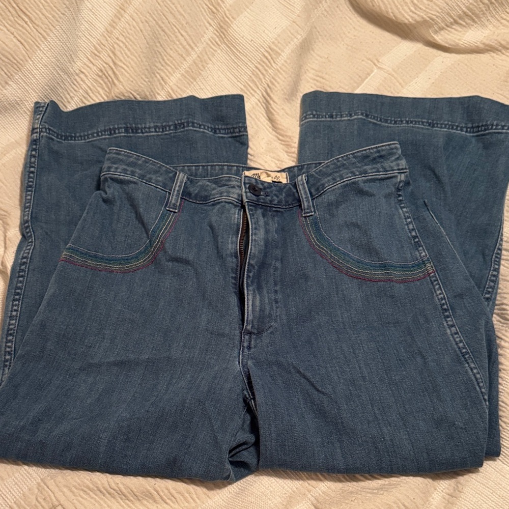 Madewell Wide Leg Cropped Jeans with Rainbow Embroidery